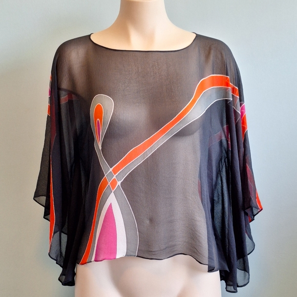 🅱️🅾️G🅾️ Pure silk color prints 2 ways blouse and scarf - Picture 1 of 14